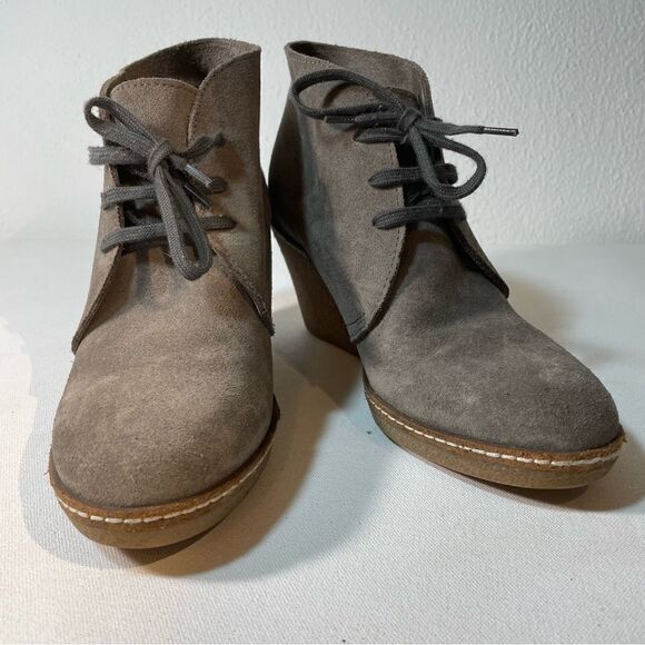 J.Crew MacAlister Tan Brown Suede Wedge Ankle Boots Womens Size 7 Lace up - Picture 3 of 9